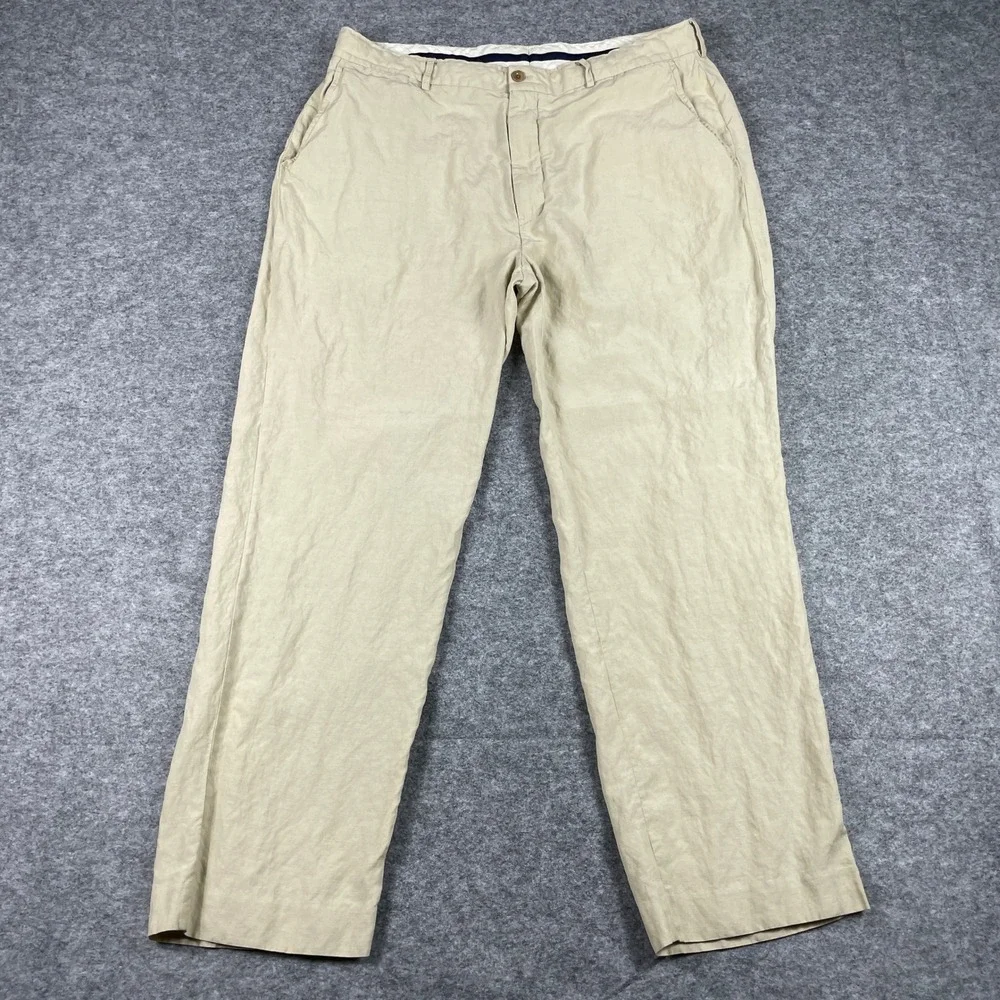 Polo Ralph Lauren Pants Mens 38x32 (Fits 36x30) Tan Linen Silk Straight Trousers